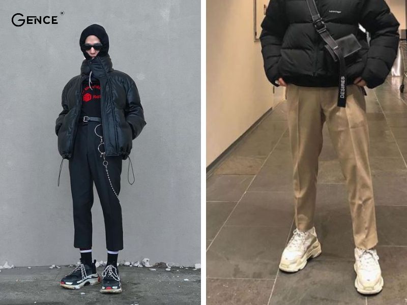Mix áo phao béo, ảo nỉ, quần baggy với giày Balenciaga
