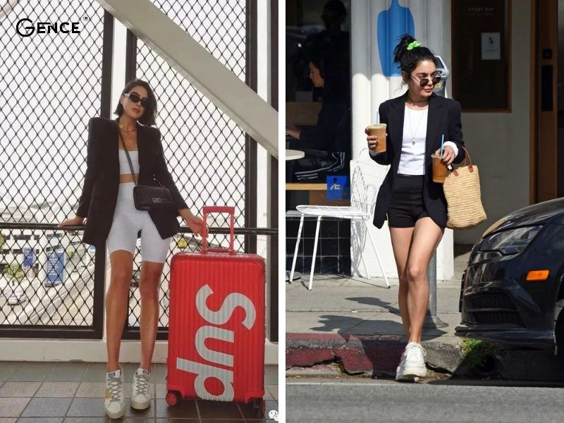 Mix áo phông, quần short và giày thể thao với blazer