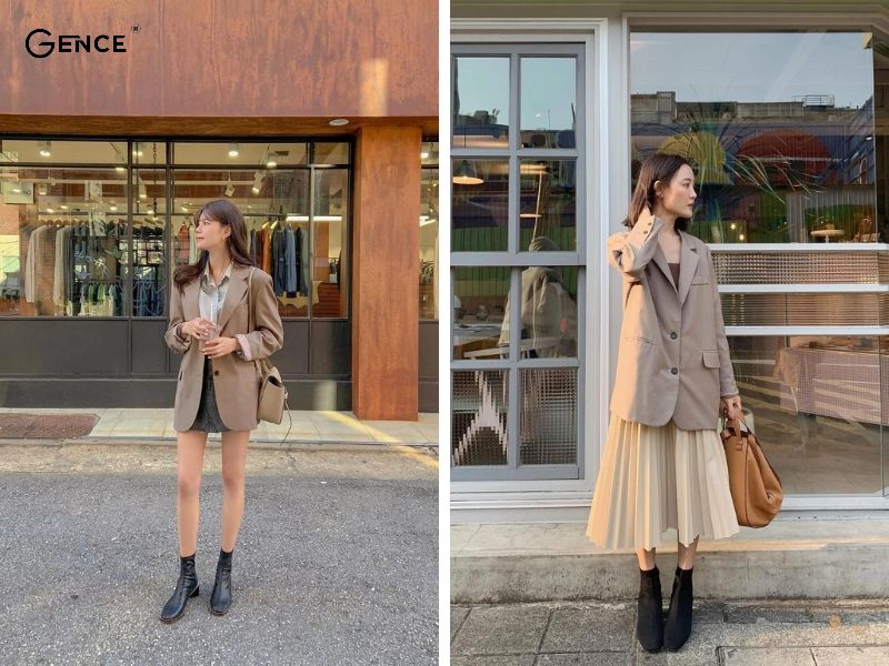 Mix chân váy với áo blazer nữ