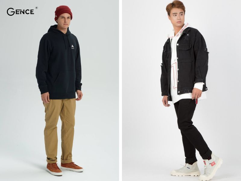 Phối đồ với quần kaki cùng áo hoodie phong cách