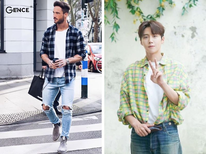 Mix cùng áo sơ mi, quần jean