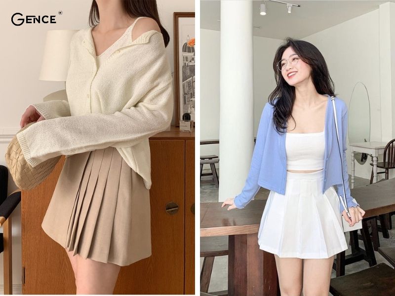 Mix đồ với cardigan nữ cùng chân váy ngắn