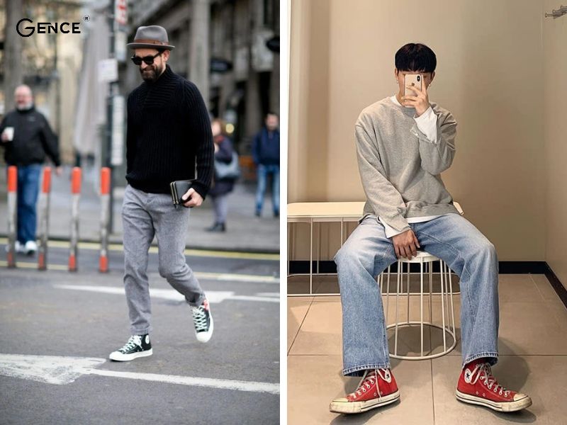 Mix giày converse nam cùng áo len