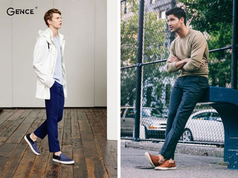 Mix giày lười nam cùng quần kaki