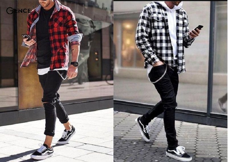 Mix giày vans nam cùng cùng áo flannel