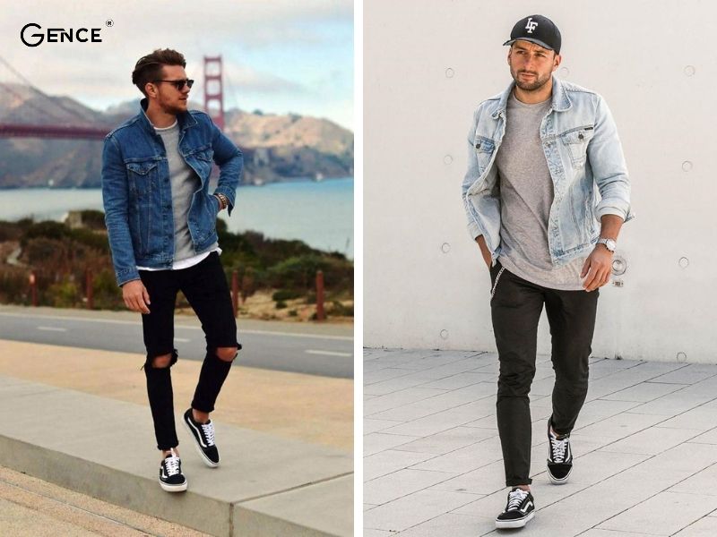 Mix giày vans nam cùng denim jacket