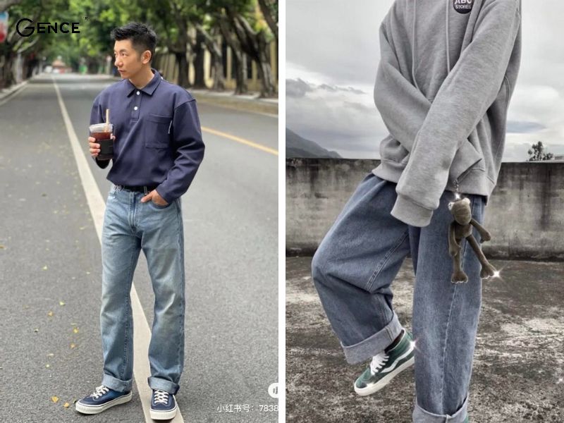 Mix giày vans nam cùng quần jean ống rộng