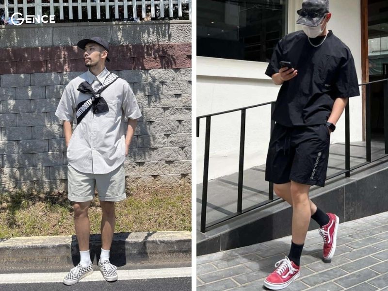 Mix giày vans nam cùng quần short