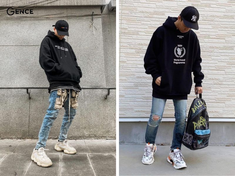 Mix hoodie, quần jean và giày Balenciaga
