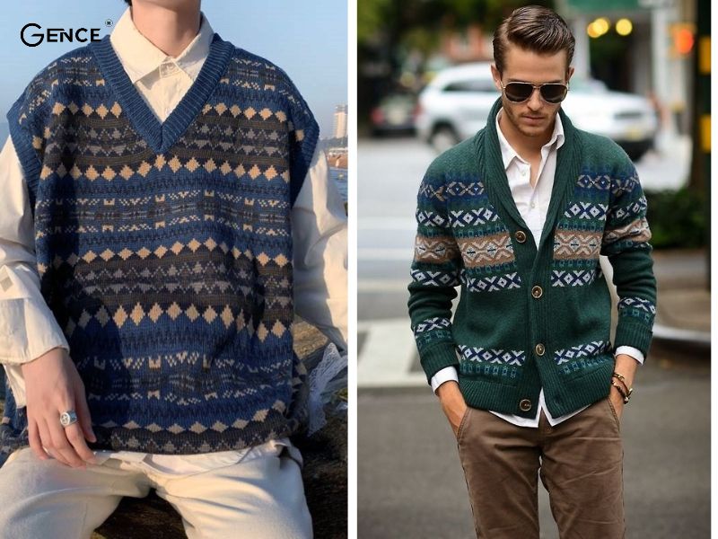 Mix sơ mi, cardigan họa tiết cùng quần tây
