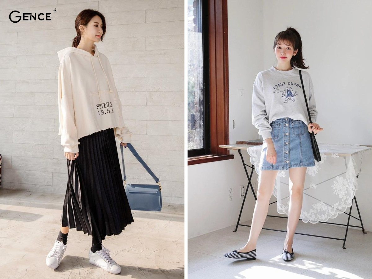 Mix sweater với chân váy đi chơi Tết cho nữ