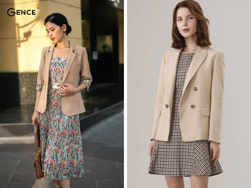 Mix váy liền thân với blazer nữ