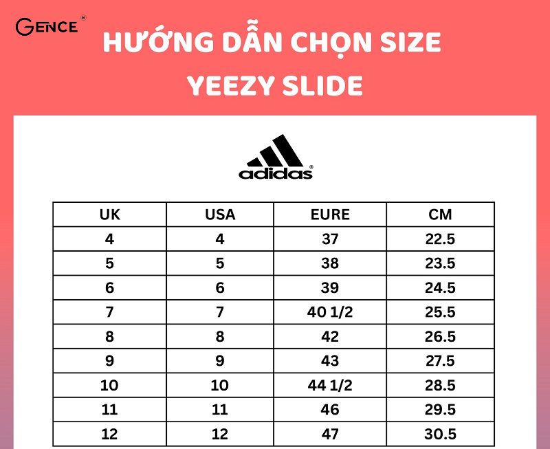 Nam giới tham khảo bảng size giày của Yeezy
