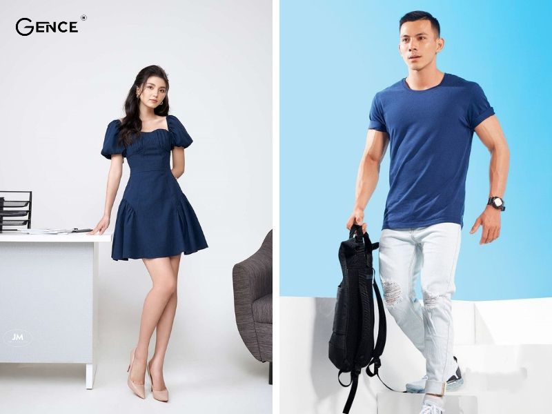 Nam, nữ da ngăm lên đồ với màu xanh cổ vịt