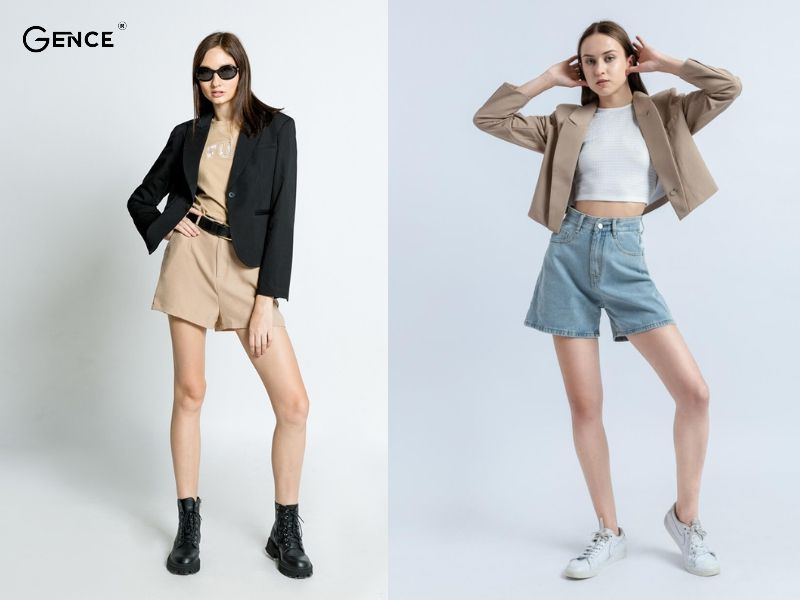 Outfit năng động áo vest nữ, áo thun phối quần short