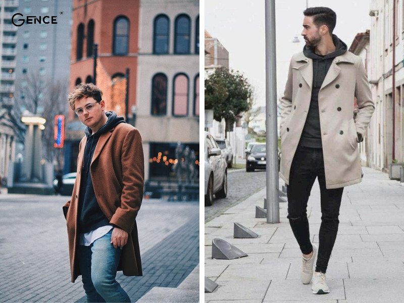 Áo hoodie thời trang phối đồ với áo dạ nam