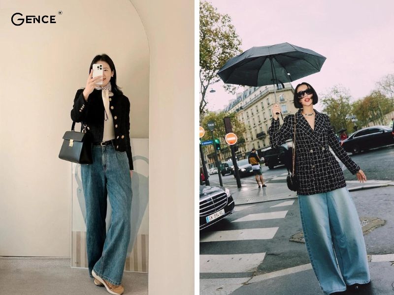 Cô nàng công sở ưa chuộng set đồ áo dạ tweed và quần ống rộng