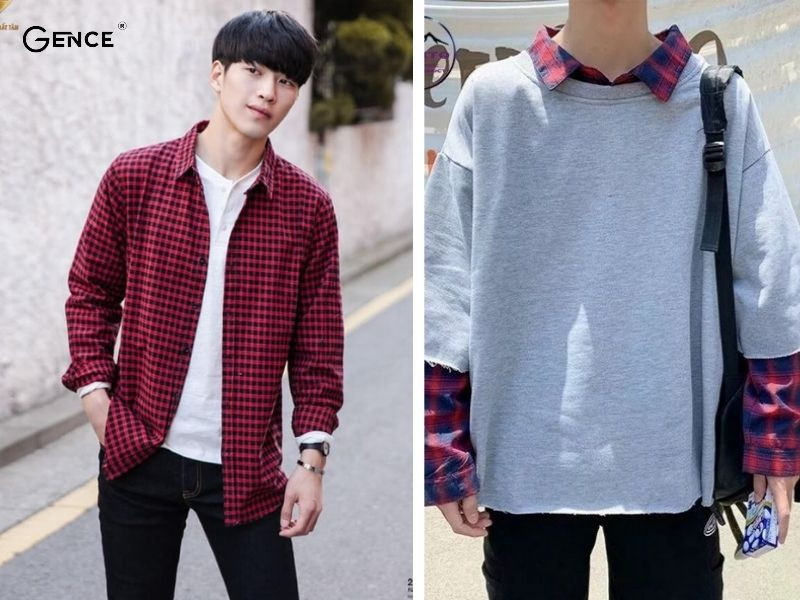 Hai cách phối áo sơ mi và áo thun màu tương phản