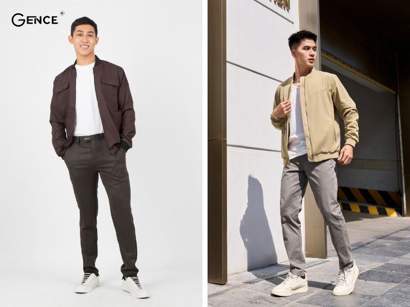 Phối đồ với quần kaki nam cùng áo khoác bomber bụi bặm