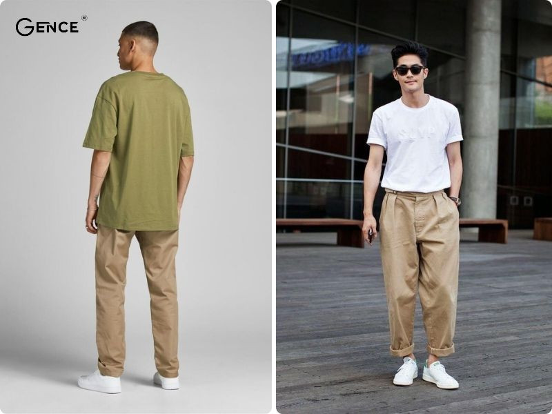 Quần kaki phối cùng áo phông rộng nam lịch sự, thoải mái