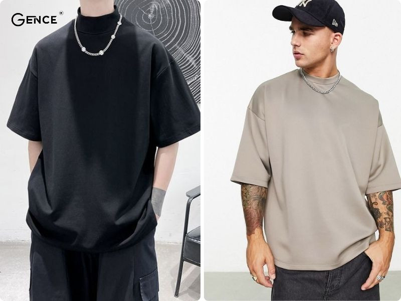 Áo phông rộng cổ trụ cho nam thu hút