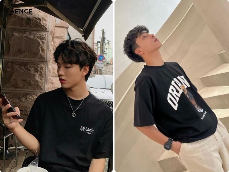 Áo phông rộng cổ tròn màu đen thể hiện sự mạnh mẽ