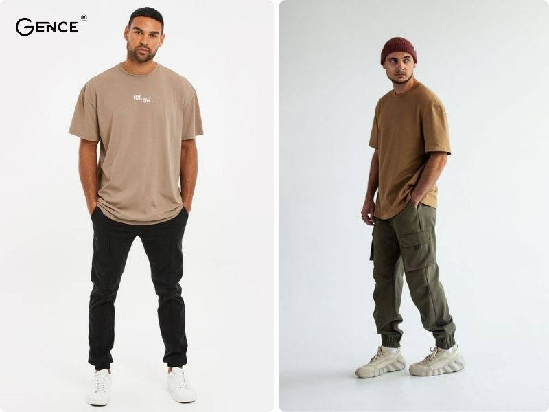 Quần jogger cá tính phối cùng áo phông rộng nam