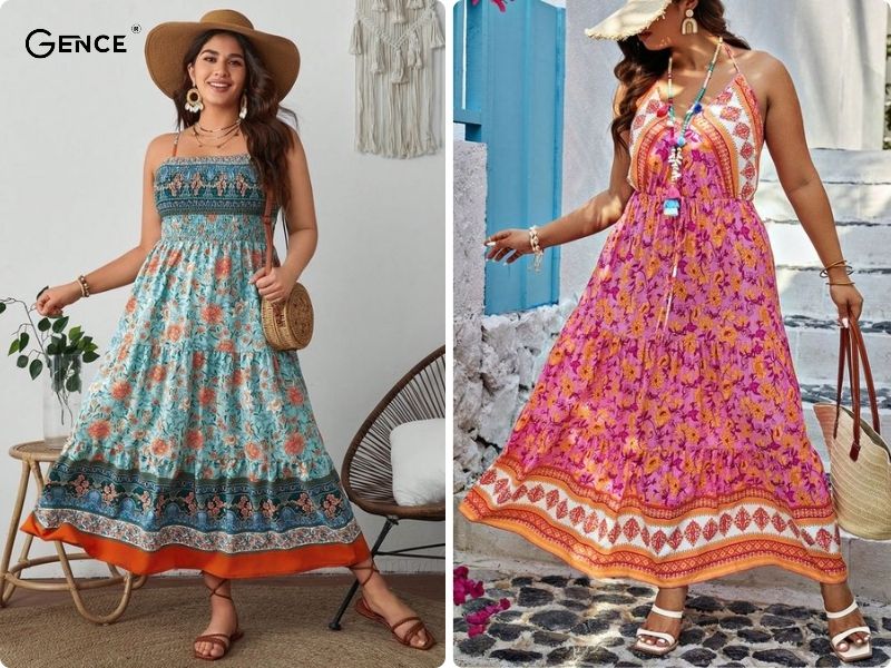 Váy hai dây suông dài cho nữ béo đi biển ấn tượng