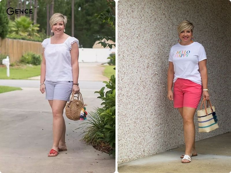 Outfit đơn giản, thoải mái cho nữ béo đi biển: áo phông và quấn short