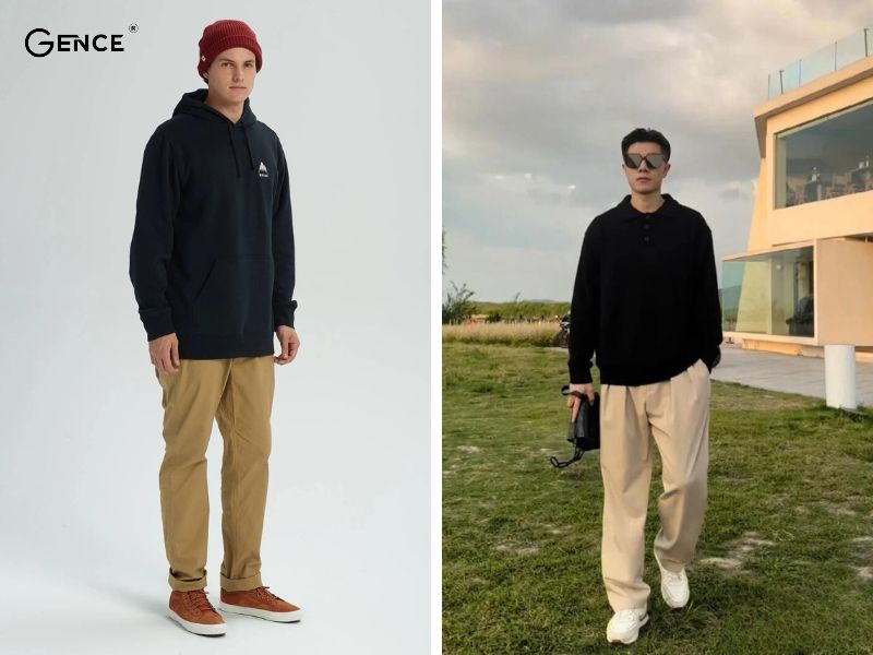 Năng động với set đồ sweater và quần kaki đi chơi Tết