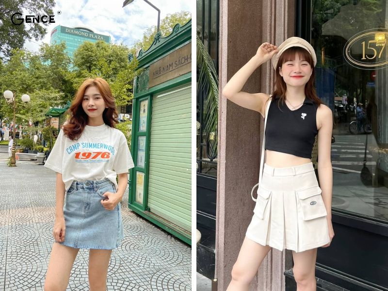 Không thể bỏ qua outfit năng động cùng áo thun và chân váy chữ A