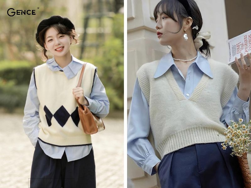 Đơn giản mà thanh lịch khi phối sơ mi với gile len