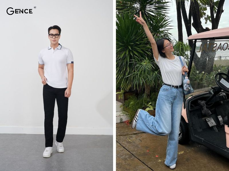 Phối quần jean với áo phông trắng năng động