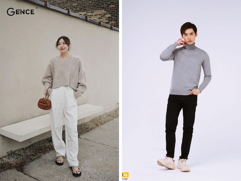 Phối đồ đi chơi Tết cho học sinh cấp 2 với áo len và quần kaki