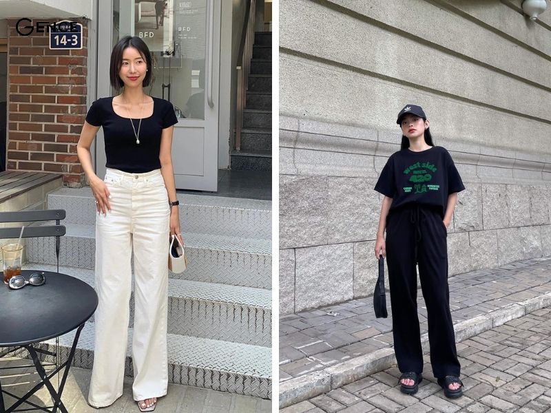 Phá cách khi mix áo thun đen cùng quần jean