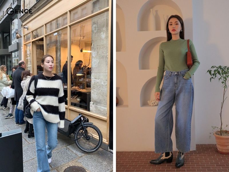 Mix áo len, quần jeans cùng sneaker năng động và trẻ trung