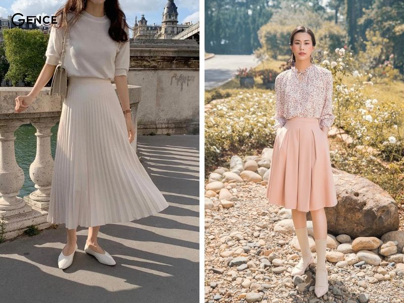 Áo thun mix-match với chân váy xếp ly trẻ trung, cá tính