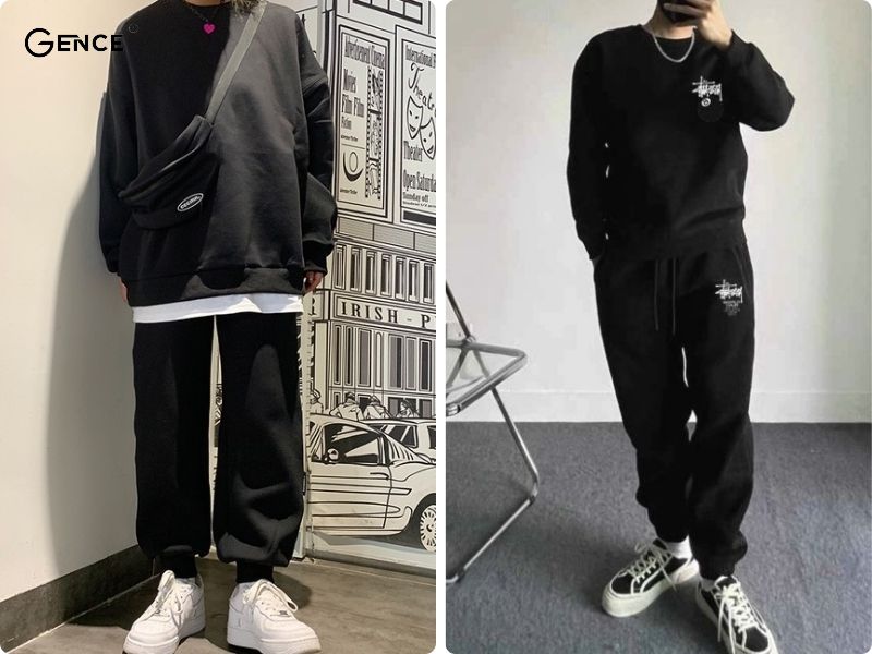 Tự tin thể hiện màu sắc cá nhân với set đồ đen sweater và quần jogger