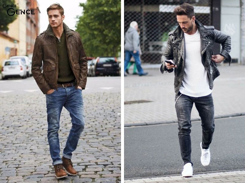 Mix quần jean cùng áo da