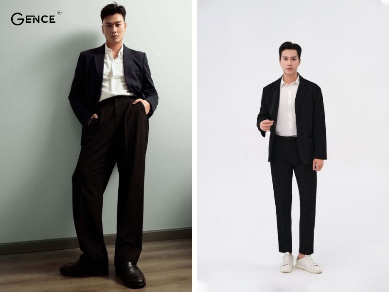 Áo len cổ lọ mix-match áo khóa blazer