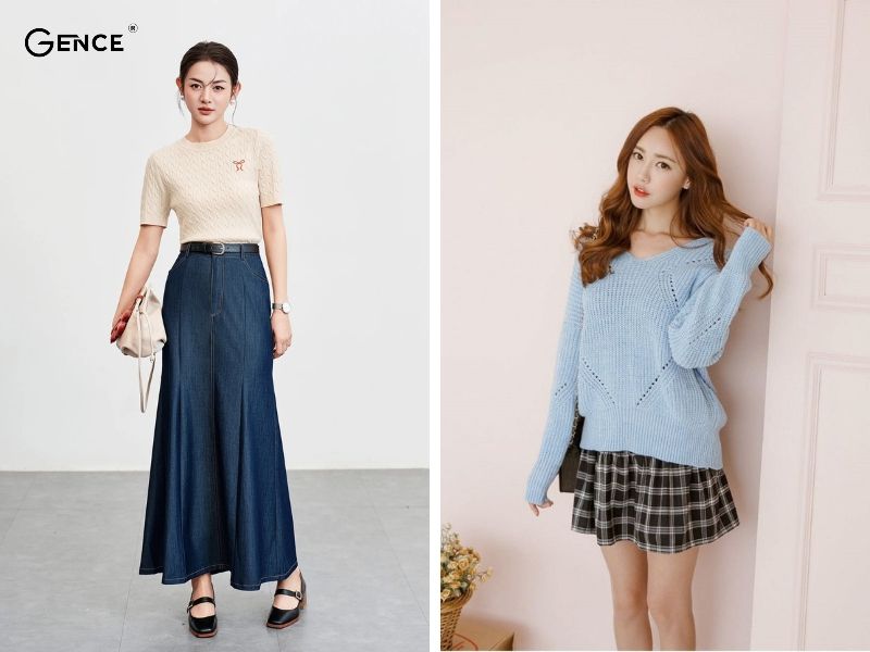 Mix áo len ôm cùng chân váy xòe