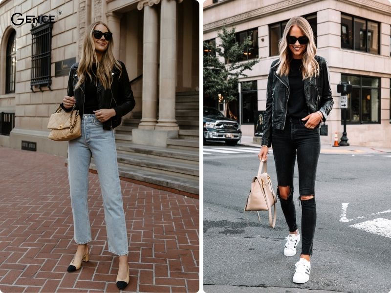Áo da nữ sành điệu và trendy phối quần jeans