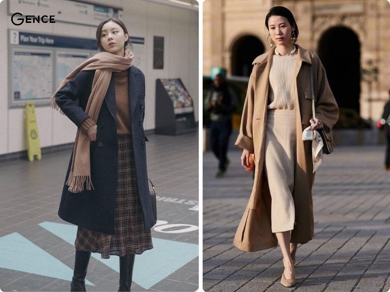 Phối chân váy dài cùng áo dạ thanh lịch, quý phái