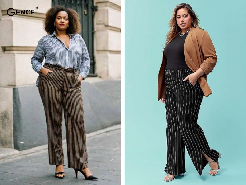 Quần dài kẻ sọc và áo len tạo sự mới mẻ trong trang phục