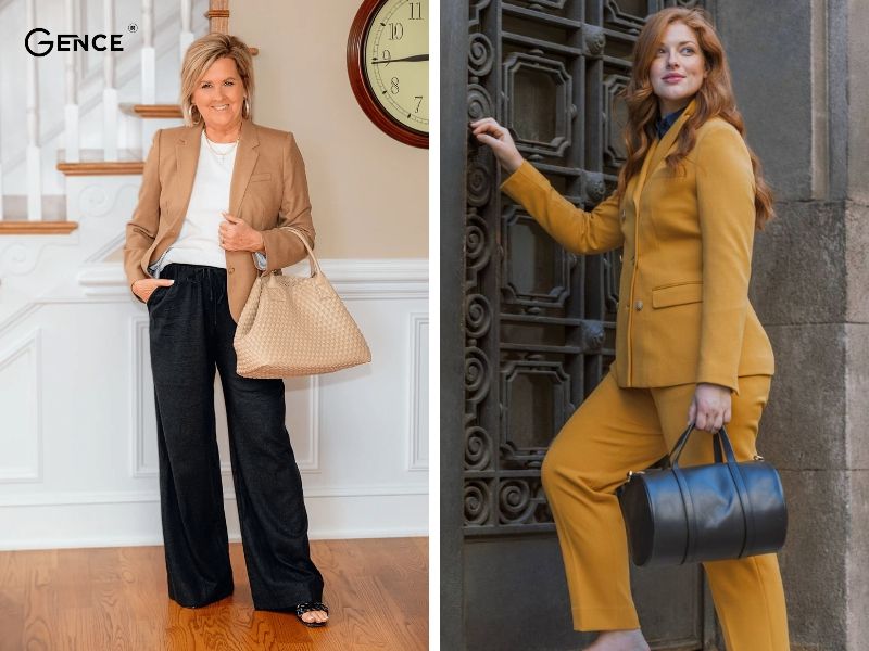 Blazer phối áo len và quần ống rộng