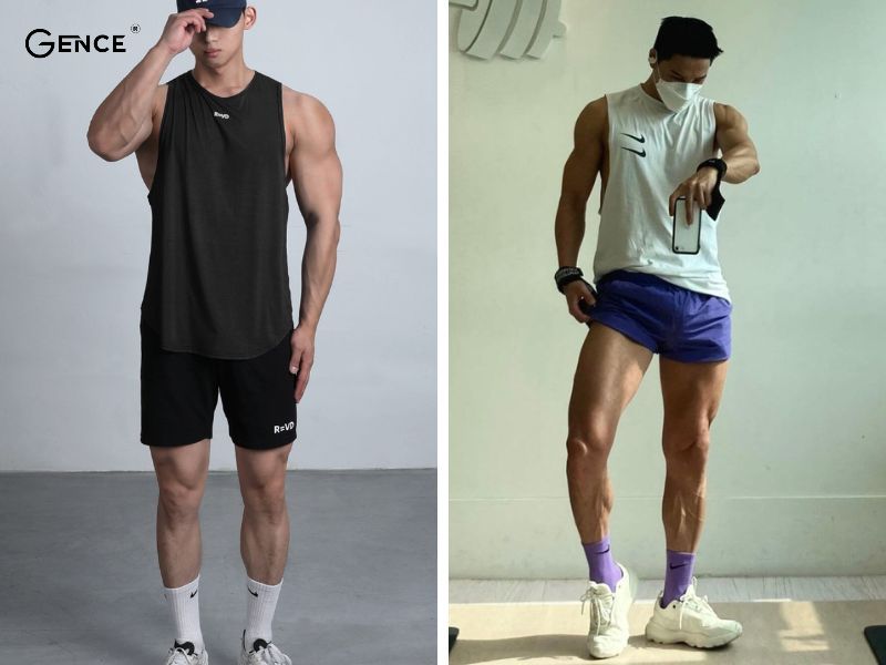 Mặc áo ba lỗ cùng quần đùi