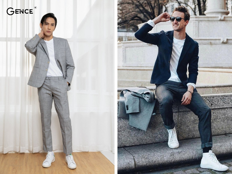 Phối đồ vest nam trẻ trung với áo thun basic nhưng vẫn cuốn hút