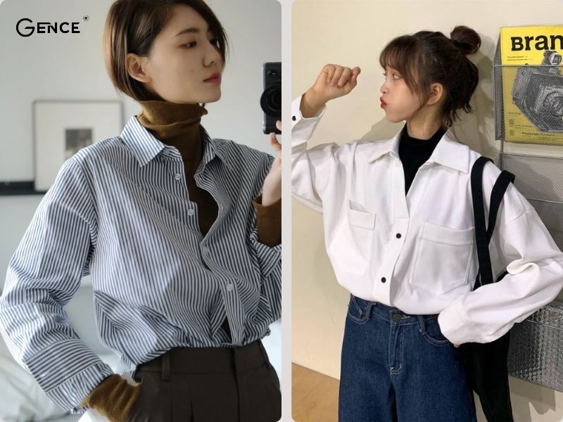 Phong cách thời trang thu đông ấn tượng gồm áo nữ cổ lọ và áo sơ mi