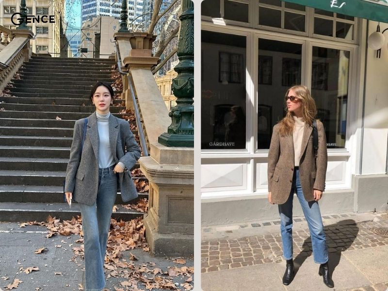 Áo giữ nhiệt phối cùng áo blazer thời trang, ấm áp