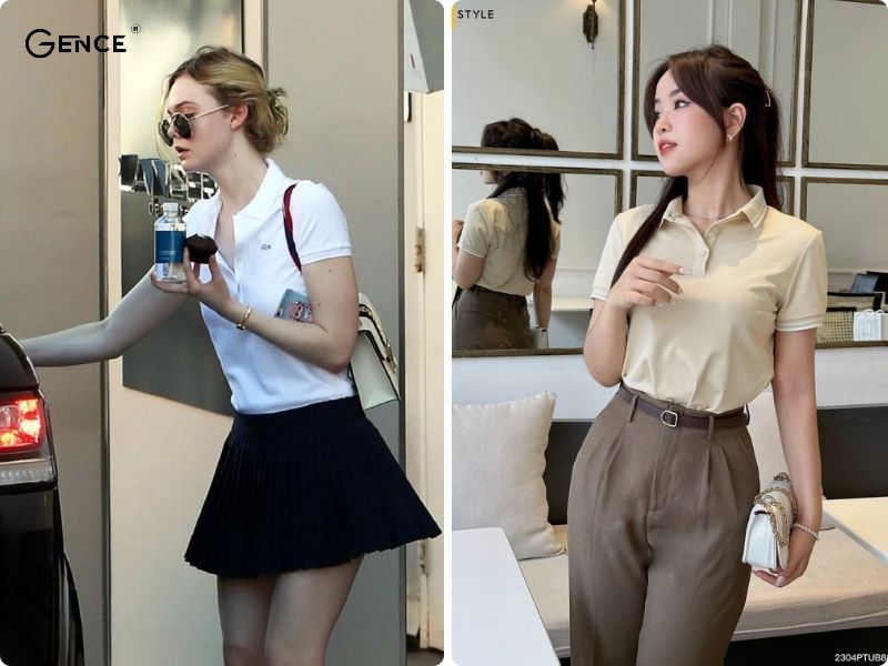 Kết hợp hài hòa màu sắc hài hòa giữa áo polo và quần, váy